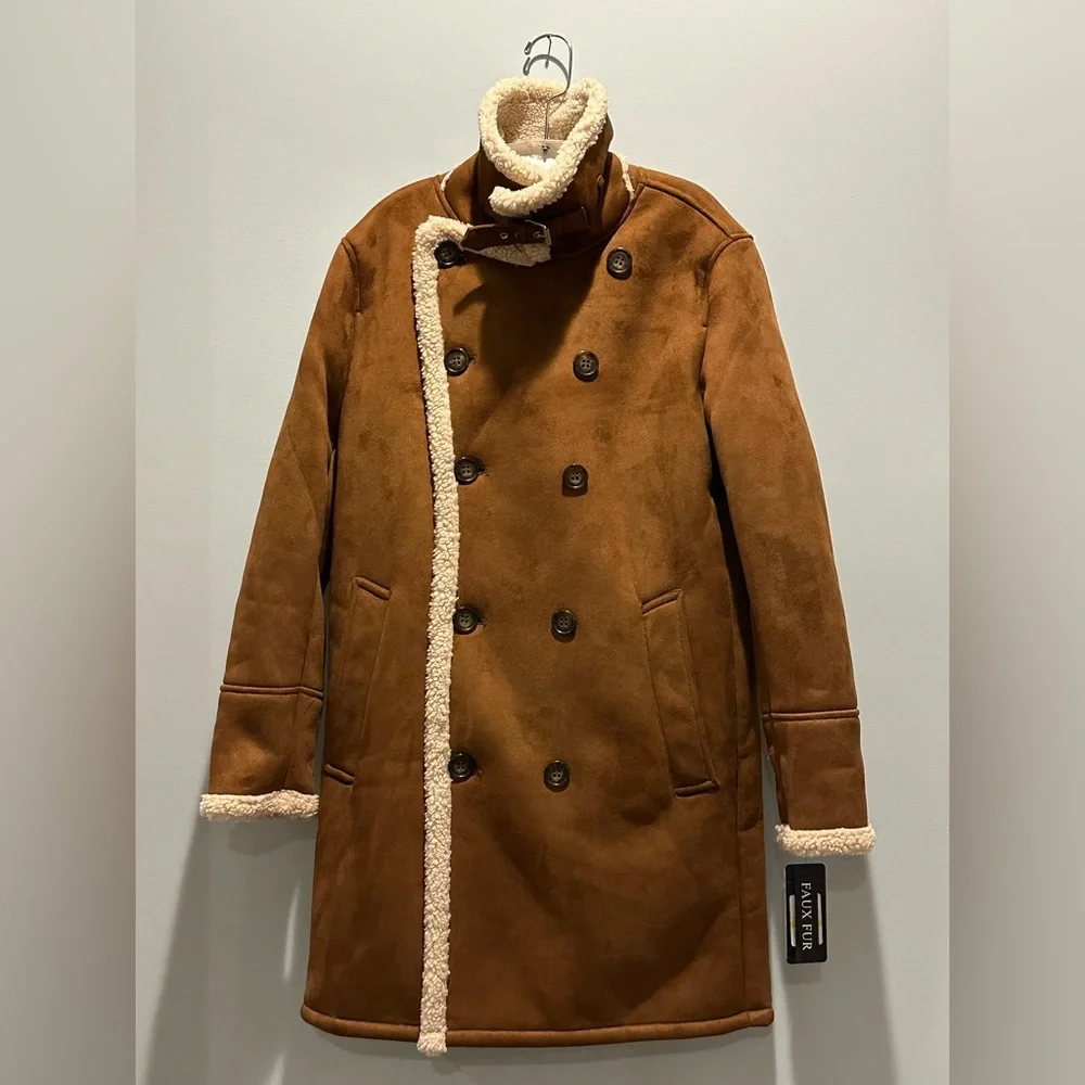 Guess Faux Fur Shearling Double Breasted Overcoat size Medium Mew with tags